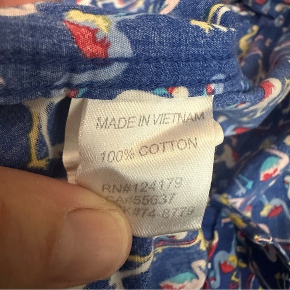 Johnston & Murphy Hawaiian Aloha XL Shirt Flamingos Red White Blue Buttons - Picture 5 of 5